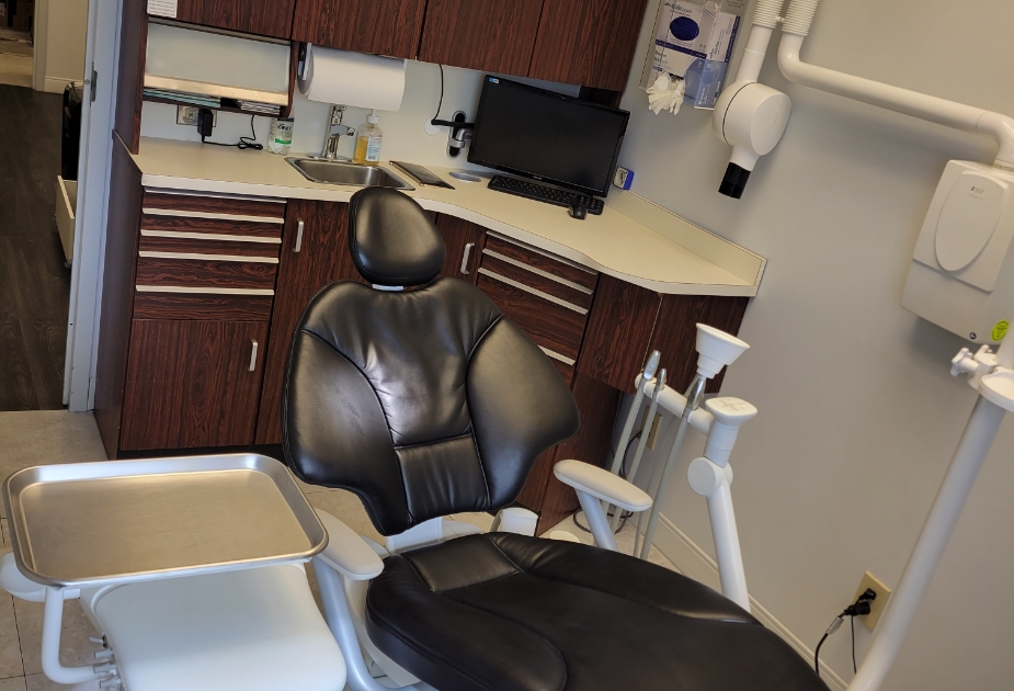 Black leather dental exam chair